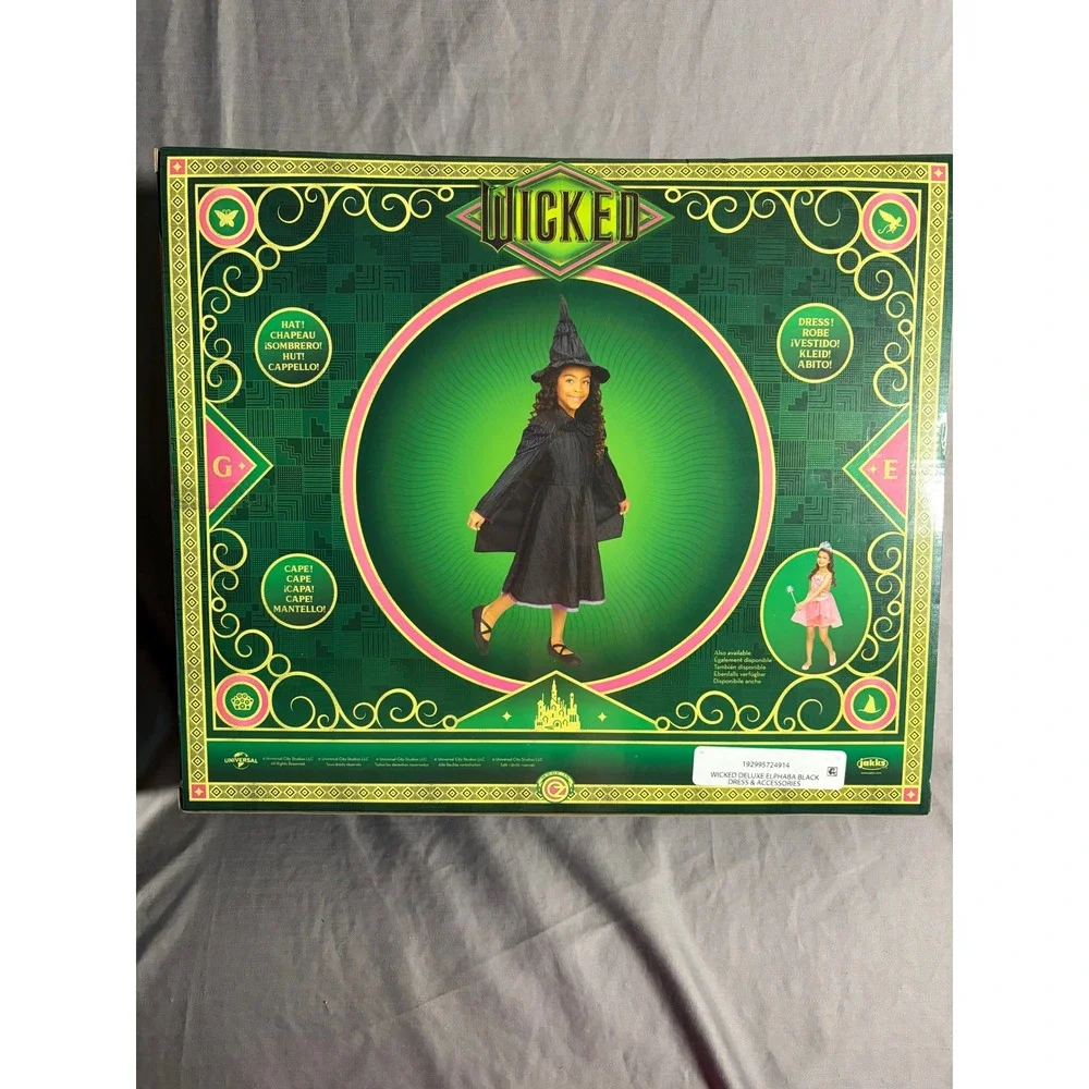 Wicked Movie Elphaba Deluxe Costume Dress Cape Hat Kids Size 4-6X Jakks Pacific